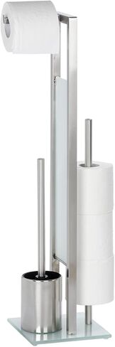WENKO Free Standing 3 Piece Bathroom Accessory, Toilet Paper Dispenser, Toilet Brush Holder, Toilet Tissue Roll Holder, Toilet Set, Chrome Matt, 27.55 x 7.08 x 7.87 inch in Saudi Arabia