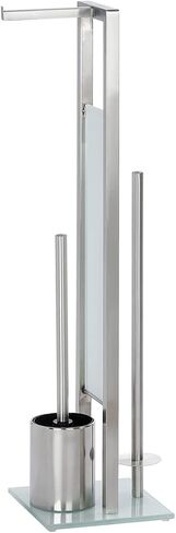 WENKO Free Standing 3 Piece Bathroom Accessory, Toilet Paper Dispenser, Toilet Brush Holder, Toilet Tissue Roll Holder, Toilet Set, Chrome Matt, 27.55 x 7.08 x 7.87 inch in Saudi Arabia