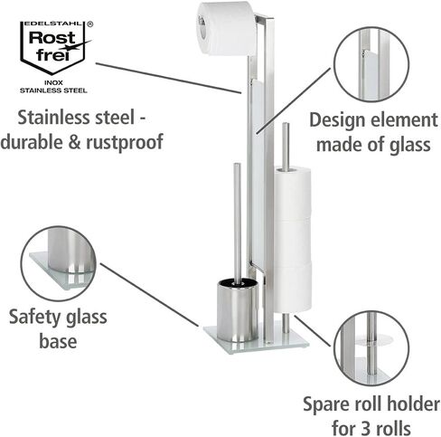 WENKO Free Standing 3 Piece Bathroom Accessory, Toilet Paper Dispenser, Toilet Brush Holder, Toilet Tissue Roll Holder, Toilet Set, Chrome Matt, 27.55 x 7.08 x 7.87 inch in Saudi Arabia