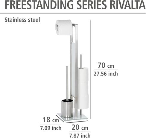 WENKO Free Standing 3 Piece Bathroom Accessory, Toilet Paper Dispenser, Toilet Brush Holder, Toilet Tissue Roll Holder, Toilet Set, Chrome Matt, 27.55 x 7.08 x 7.87 inch in Saudi Arabia
