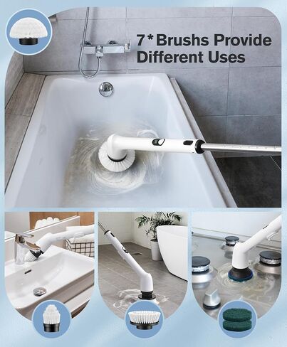 LyriFine Electric Spin Scrubber with LED Display, LY7 Pro New Full-Body IPX7 Waterproof Bathroom Cleaning Brush, 7 Brush Heads Shower Scrubber with Long Handle, Dual Speed for Bathtub Tile Floor in Saudi Arabia