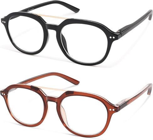 AMOMOMA 2 Pack Retro Aviator Square Reading Glasses for Women Men,Classic Blue Light Computer Womens Readers AM6161 in Kuwait