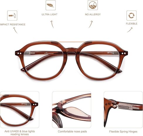 AMOMOMA 2 Pack Retro Aviator Square Reading Glasses for Women Men,Classic Blue Light Computer Womens Readers AM6161 in Kuwait