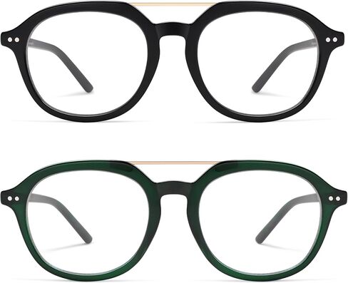 AMOMOMA 2 Pack Retro Aviator Square Reading Glasses for Women Men,Classic Blue Light Computer Womens Readers AM6161 in Kuwait
