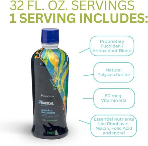 Youngevity ZRadical™ Fucoidan - Pure Organic Maritech Fucoidan Extract & Cofactors (Vitamin C, B12, B6, Dragonfruit, Wolfberry, Milk Thistle +) - Immune Support - Super Antioxidant (32 Fl Oz) in Kuwait