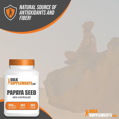 BulkSupplements.com Papaya Seed Capsules - from Carica Papaya Seeds, Papaya Capsules - Papaya Digestive Support, Vegan-Friendly, 1 Capsule per Serving, 365 Veg Capsules in Saudi Arabia