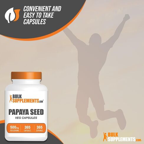 BulkSupplements.com Papaya Seed Capsules - from Carica Papaya Seeds, Papaya Capsules - Papaya Digestive Support, Vegan-Friendly, 1 Capsule per Serving, 365 Veg Capsules in Saudi Arabia