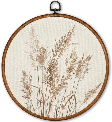 TLESKE Beige Rustic Fall Botanical Round Wall Art Decor, Boho Autumn Wildflower Floral Framed Canvas Prints Wall Art Artwork, Neutral Vintage Wall Hanging Door Decor Decorations for Farmhouse Bedroom Living Room 10x10in in Kuwait
