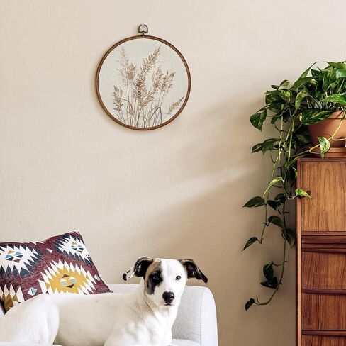 TLESKE Beige Rustic Fall Botanical Round Wall Art Decor, Boho Autumn Wildflower Floral Framed Canvas Prints Wall Art Artwork, Neutral Vintage Wall Hanging Door Decor Decorations for Farmhouse Bedroom Living Room 10x10in in Kuwait
