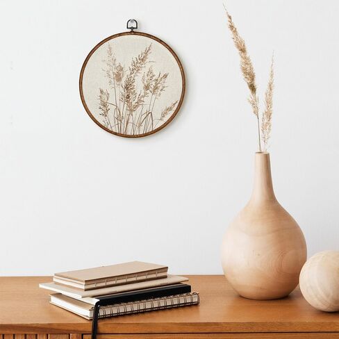 TLESKE Beige Rustic Fall Botanical Round Wall Art Decor, Boho Autumn Wildflower Floral Framed Canvas Prints Wall Art Artwork, Neutral Vintage Wall Hanging Door Decor Decorations for Farmhouse Bedroom Living Room 10x10in in Kuwait
