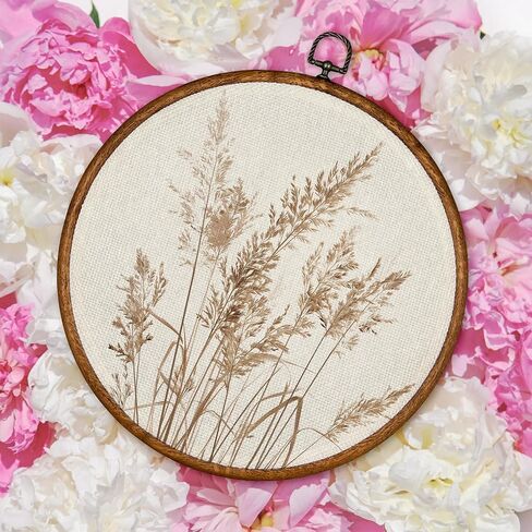 TLESKE Beige Rustic Fall Botanical Round Wall Art Decor, Boho Autumn Wildflower Floral Framed Canvas Prints Wall Art Artwork, Neutral Vintage Wall Hanging Door Decor Decorations for Farmhouse Bedroom Living Room 10x10in in Kuwait