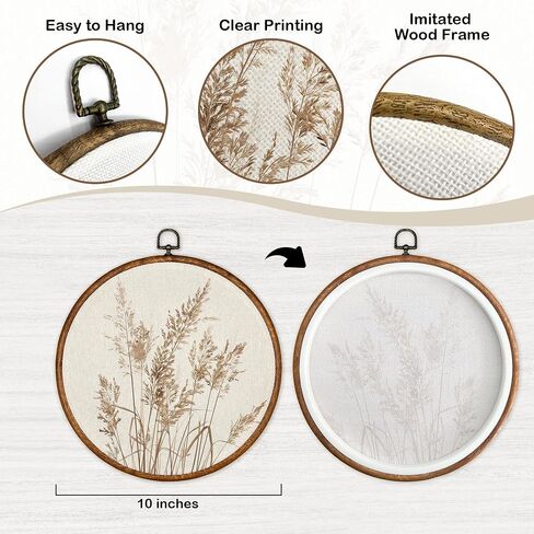 TLESKE Beige Rustic Fall Botanical Round Wall Art Decor, Boho Autumn Wildflower Floral Framed Canvas Prints Wall Art Artwork, Neutral Vintage Wall Hanging Door Decor Decorations for Farmhouse Bedroom Living Room 10x10in in Kuwait
