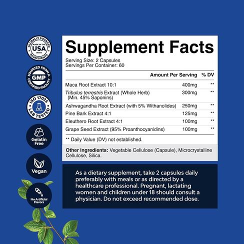 Black Maca Root Capsules for Men - Herbal Enhancement Supplement for Men with Siberian Ginseng Ashwagandha and Black Maca Root for Men - Invigorating Drive Mood Strength & Energy Booster for Men in Kuwait
