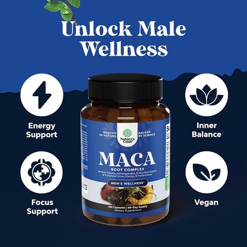 Black Maca Root Capsules for Men - Herbal Enhancement Supplement for Men with Siberian Ginseng Ashwagandha and Black Maca Root for Men - Invigorating Drive Mood Strength & Energy Booster for Men in Kuwait