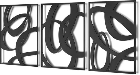 Pigort الأسود مجردة جدار معدني الفن 3D محكم منحوتات الجدار المعدنية الحديثة الجوف خارج تصميم ديكور جدار معدني للمنزل غرفة المعيشة مكتب الطعام جاهزة للتعليق مجموعة من 3،11 "× 16" in Kuwait