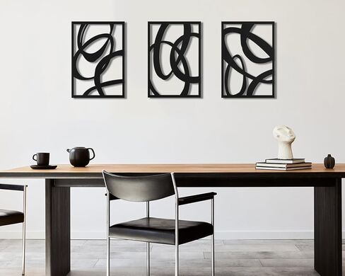 Pigort الأسود مجردة جدار معدني الفن 3D محكم منحوتات الجدار المعدنية الحديثة الجوف خارج تصميم ديكور جدار معدني للمنزل غرفة المعيشة مكتب الطعام جاهزة للتعليق مجموعة من 3،11 "× 16" in Kuwait