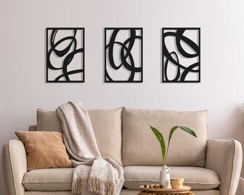 Pigort الأسود مجردة جدار معدني الفن 3D محكم منحوتات الجدار المعدنية الحديثة الجوف خارج تصميم ديكور جدار معدني للمنزل غرفة المعيشة مكتب الطعام جاهزة للتعليق مجموعة من 3،11 "× 16" in Kuwait