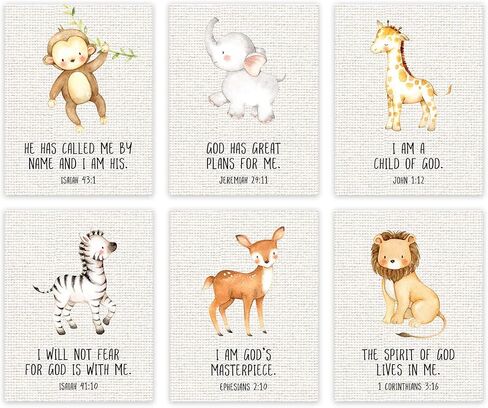 Andaz Press Christian Bible Verses Quotes Nursery Kids Room Unframed Hanging Wall Art Poster Home Decor, 8.5x11-inch, Jungle Safari Animals Theme, Burlap, 6-Pack, No Frames in Saudi Arabia