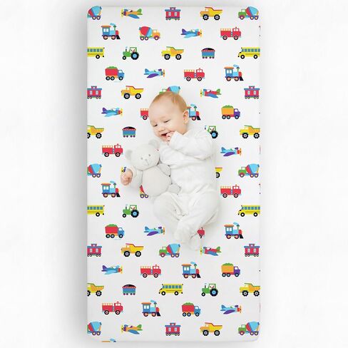 Wildkin 100% Cotton Flannel Crib Sheet – Soft & Breathable Fitted Sheet - Trains, Planes, and Trucks in Saudi Arabia