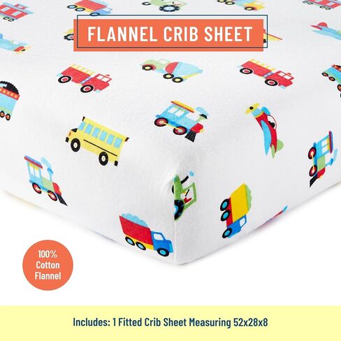 Wildkin 100% Cotton Flannel Crib Sheet – Soft & Breathable Fitted Sheet - Trains, Planes, and Trucks in Saudi Arabia