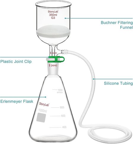 stonylab Buchner Funnel & Flask Set, 350 ml Glass Funnel with 1L Erlenmeyer Flask and Silicone Tubing for Lab Use in Saudi Arabia