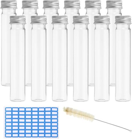 PATIKIL 65ml Test Tubes Set, 24pcs 6x1" Plastic Clear Flat Bottom Test Tube Containers with Labels for Bead Party Candy Bath Salt Storage Plant Propagation, Silver Cap in Saudi Arabia