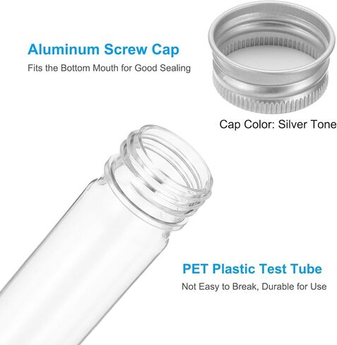 PATIKIL 65ml Test Tubes Set, 24pcs 6x1" Plastic Clear Flat Bottom Test Tube Containers with Labels for Bead Party Candy Bath Salt Storage Plant Propagation, Silver Cap in Saudi Arabia