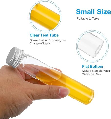 PATIKIL 65ml Test Tubes Set, 24pcs 6x1" Plastic Clear Flat Bottom Test Tube Containers with Labels for Bead Party Candy Bath Salt Storage Plant Propagation, Silver Cap in Saudi Arabia