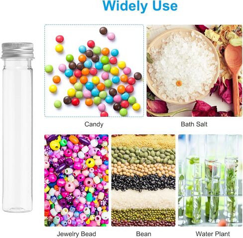 PATIKIL 65ml Test Tubes Set, 24pcs 6x1" Plastic Clear Flat Bottom Test Tube Containers with Labels for Bead Party Candy Bath Salt Storage Plant Propagation, Silver Cap in Saudi Arabia
