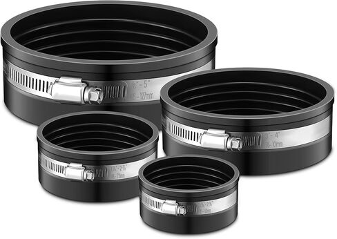 Enhon 4 قطع غطاء أنبوب PVC مرن، مع مشبك من الفولاذ المقاوم للصدأ، 1-1/2 بوصة، 2 بوصة، 3 بوصة، 4 بوصة أنبوب اسمي، غطاء مجاري مرن، متوافق مع وصلات السباكة من الحديد الزهر والبلاستيك والنحاس in Kuwait