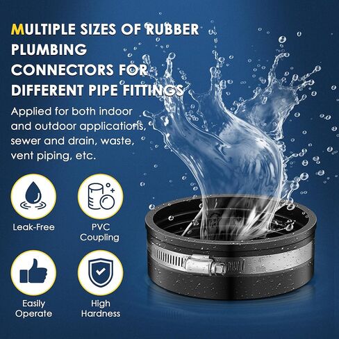 Enhon 4 قطع غطاء أنبوب PVC مرن، مع مشبك من الفولاذ المقاوم للصدأ، 1-1/2 بوصة، 2 بوصة، 3 بوصة، 4 بوصة أنبوب اسمي، غطاء مجاري مرن، متوافق مع وصلات السباكة من الحديد الزهر والبلاستيك والنحاس in Kuwait