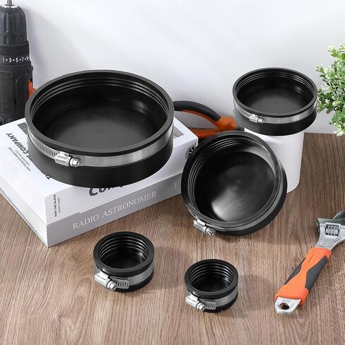 Enhon 4 قطع غطاء أنبوب PVC مرن، مع مشبك من الفولاذ المقاوم للصدأ، 1-1/2 بوصة، 2 بوصة، 3 بوصة، 4 بوصة أنبوب اسمي، غطاء مجاري مرن، متوافق مع وصلات السباكة من الحديد الزهر والبلاستيك والنحاس in Kuwait