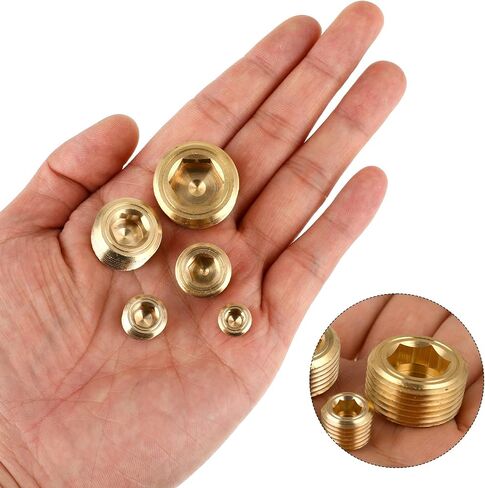 10 Pcs Pipe Plug Socket Set 5 Sizes Brass Fittings Brass Pipe Fitting 1/8" 1/4" 3/8" 1/2" 3/4" NPT Brass Pipe Plug Fitting Assortment Kit Male Internal Hex Thread Socket for Sealing Pipe Port in Saudi Arabia