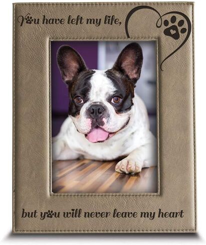 BELLA BUSTA-You have left my life, but you will never leave my heart-memorial gifts for loss of dog or cat-Engraved Leather Picture Frame (5 x 7 Vertical) in Kuwait