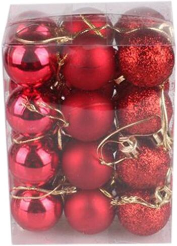 24PCS Mini Christmas Balls Ornaments Shatterproof Christmas Tree Ball Decorations 1.2" Plastic Glitter Decorative Hanging Balls for Xmas Tree Halloween Holiday Wedding Party Home Decor, Red in Saudi Arabia