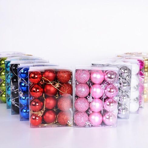24PCS Mini Christmas Balls Ornaments Shatterproof Christmas Tree Ball Decorations 1.2" Plastic Glitter Decorative Hanging Balls for Xmas Tree Halloween Holiday Wedding Party Home Decor, Red in Saudi Arabia