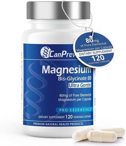 CanPrev - Magnesium Biglycinate Chelated 80 mg Ultra Gentle 120 Caps - Muscle Health, Bone Health and Cramp Relief- 3rd Party Tested - Formulated & Made in Canada in Kuwait