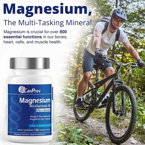CanPrev - Magnesium Biglycinate Chelated 80 mg Ultra Gentle 120 Caps - Muscle Health, Bone Health and Cramp Relief- 3rd Party Tested - Formulated & Made in Canada in Kuwait