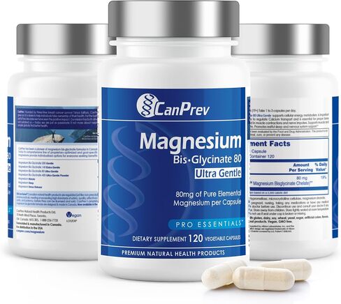 CanPrev - Magnesium Biglycinate Chelated 80 mg Ultra Gentle 120 Caps - Muscle Health, Bone Health and Cramp Relief- 3rd Party Tested - Formulated & Made in Canada in Kuwait