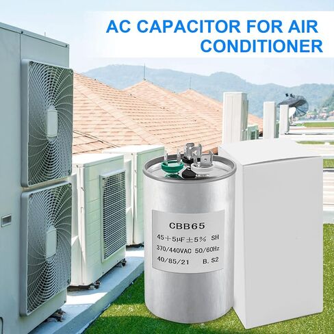 مكثف مكيف الهواء، CBB65 45+5uF±5% 370/440 VAC 50/60 هرتز ثلاثة منافذ مكثف تشغيل مزدوج لمكثف المضخة الحرارية لمكيف الهواء والمروحة، مكثفات تيار متردد آمنة in Saudi Arabia