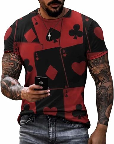 3D Poker Shirts for Men Funny Graphic Workout Tees Shirt Casual Short Sleeve Tshirt Vintage T Shirt Summer Shirts Men (Color 12,X-Large) in Saudi Arabia