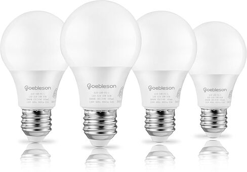 4-حزمة لمبة إضاءة LED A19 قابلة للتعتيم، 10 وات (ما يعادل 60 وات)، 800 لومن، 3000 كلفن لمبات إضاءة بيضاء دافئة، مصابيح LED بقاعدة قياسية E26، إضاءة لغرفة النوم، غرفة المعيشة، قائمة UL W22A1905 in Kuwait
