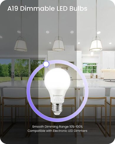 4-حزمة لمبة إضاءة LED A19 قابلة للتعتيم، 10 وات (ما يعادل 60 وات)، 800 لومن، 3000 كلفن لمبات إضاءة بيضاء دافئة، مصابيح LED بقاعدة قياسية E26، إضاءة لغرفة النوم، غرفة المعيشة، قائمة UL W22A1905 in Kuwait