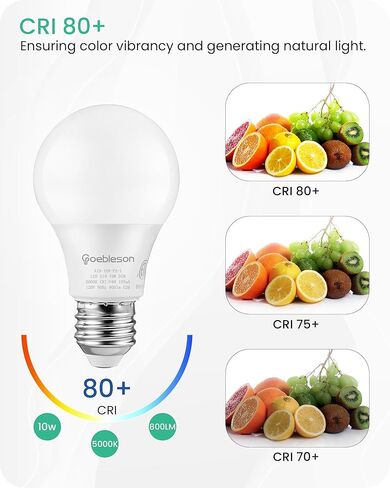 4-حزمة لمبة إضاءة LED A19 قابلة للتعتيم، 10 وات (ما يعادل 60 وات)، 800 لومن، 3000 كلفن لمبات إضاءة بيضاء دافئة، مصابيح LED بقاعدة قياسية E26، إضاءة لغرفة النوم، غرفة المعيشة، قائمة UL W22A1905 in Kuwait