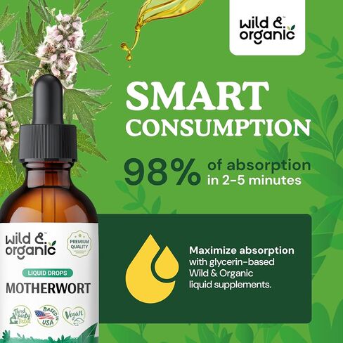 Wild & Organic Motherwort Tincture - Mood Support Supplement w/Motherwort - Alcohol-Free Motherwort Extract Drops - Herbal Formula w/Motherwort Herb - Vegan Women Supplements - 2 fl oz in Kuwait