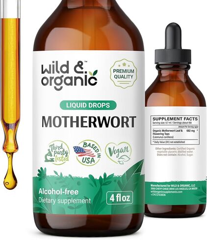 Wild & Organic Motherwort Tincture - Mood Support Supplement w/Motherwort - Alcohol-Free Motherwort Extract Drops - Herbal Formula w/Motherwort Herb - Vegan Women Supplements - 2 fl oz in Kuwait