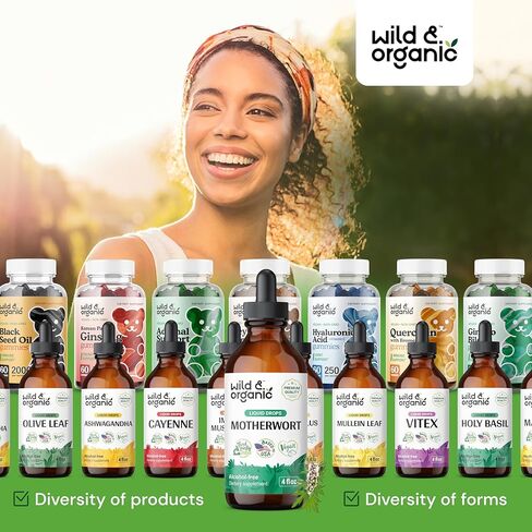 Wild & Organic Motherwort Tincture - Mood Support Supplement w/Motherwort - Alcohol-Free Motherwort Extract Drops - Herbal Formula w/Motherwort Herb - Vegan Women Supplements - 2 fl oz in Kuwait