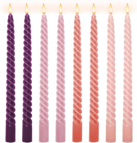 Whaline 8Pcs 10 Inch Pink Purple Gradient Color Spiral Taper Candles Dripless Twisted Wax Candles Long Unscented Candle Sticks for Wedding Displays Home Dining Table Supplies in Saudi Arabia