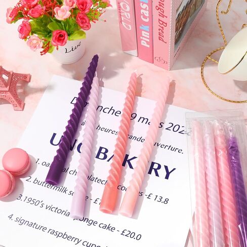 Whaline 8Pcs 10 Inch Pink Purple Gradient Color Spiral Taper Candles Dripless Twisted Wax Candles Long Unscented Candle Sticks for Wedding Displays Home Dining Table Supplies in Saudi Arabia