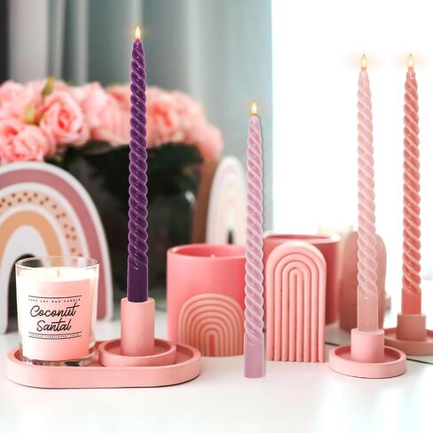 Whaline 8Pcs 10 Inch Pink Purple Gradient Color Spiral Taper Candles Dripless Twisted Wax Candles Long Unscented Candle Sticks for Wedding Displays Home Dining Table Supplies in Saudi Arabia